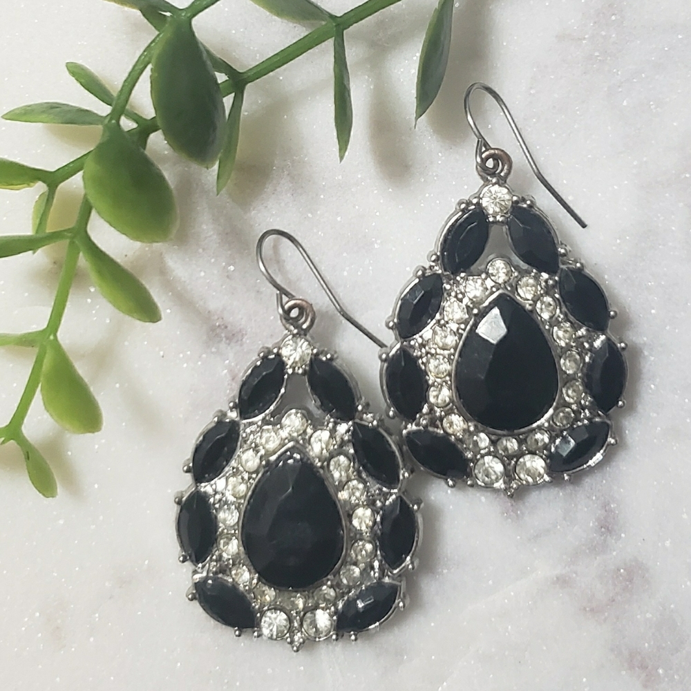 Silver and Black Pendant Earrings